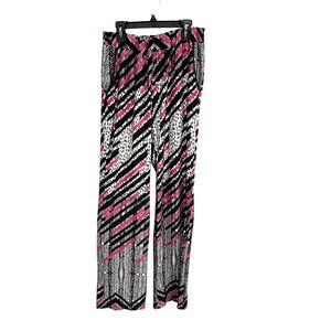 Notations Womens Black Pink Geometric Print Pants Stretch Waist Pockets Sz S